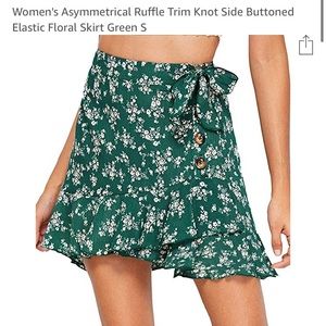 Floral green ruffle skirt